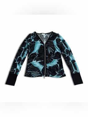Jaipur Y2K Cyber Punk Blue & Black Graphic Double Zip Jacket